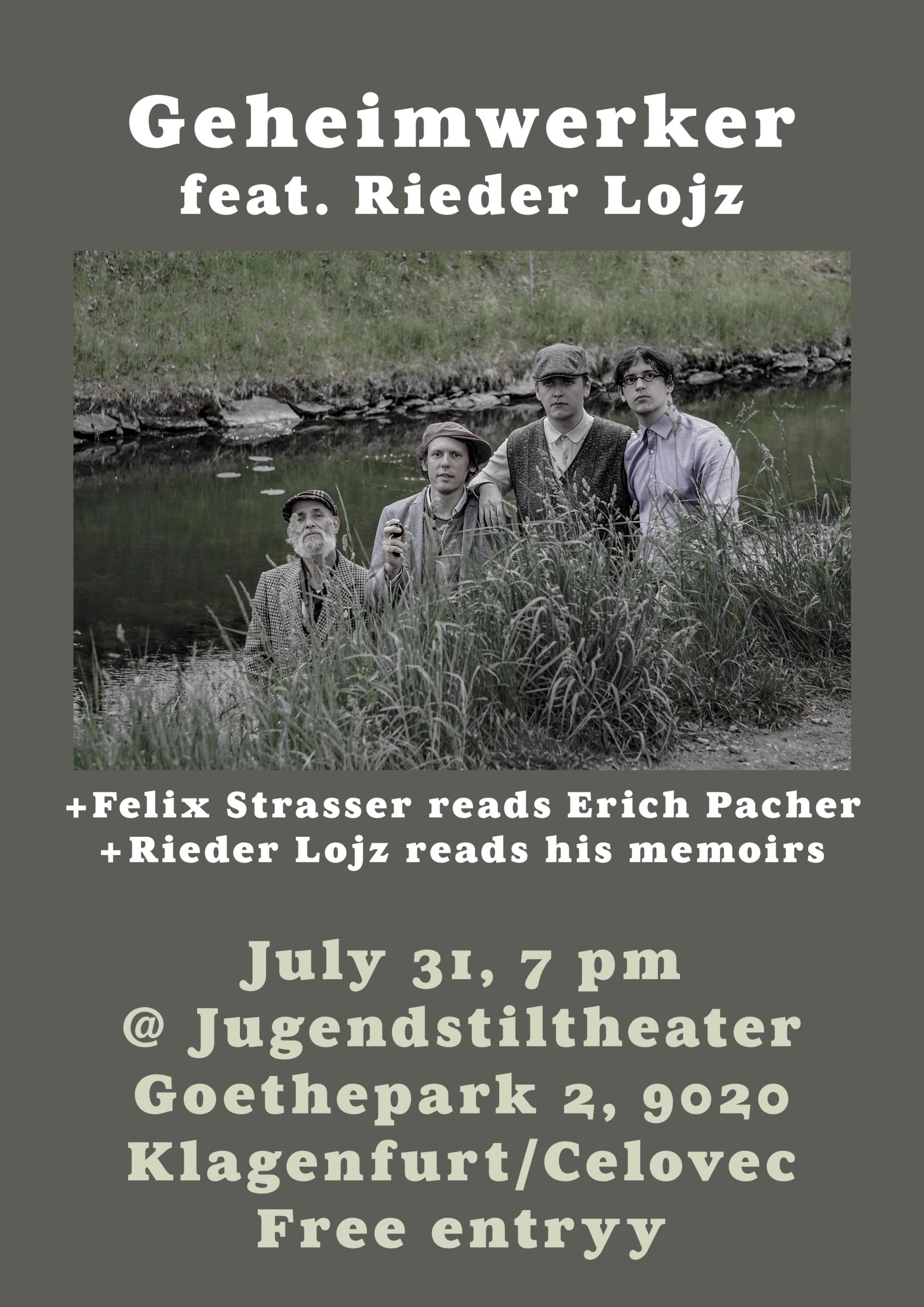 Geheimwerker feat. Rieder Lojz am 31. July 2026 @ Jugendstiltheater Klagenfurt.