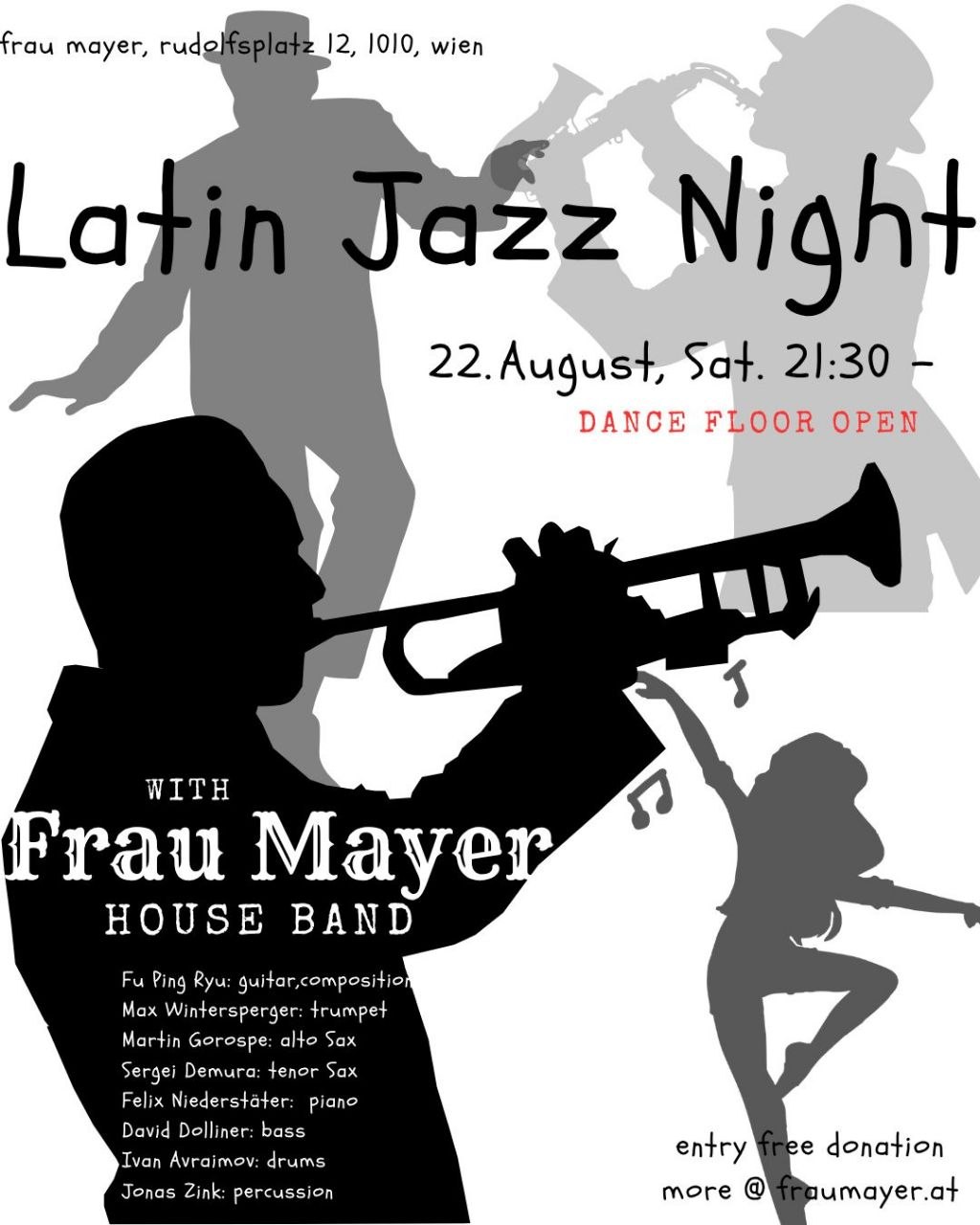 Latin Jazz Night Frau Mayer House Band TANZKONZERT am 22. August 2026 @ Frau Mayer.