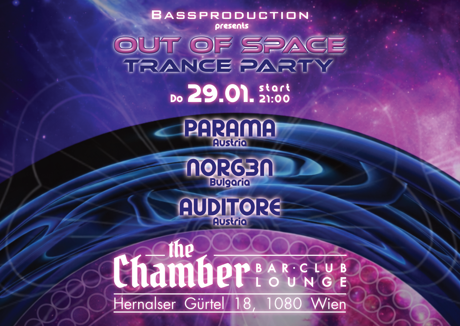 Out of Space - Trance Party am 29. January 2026 @ the Chamber – Bar | Club | Lounge.