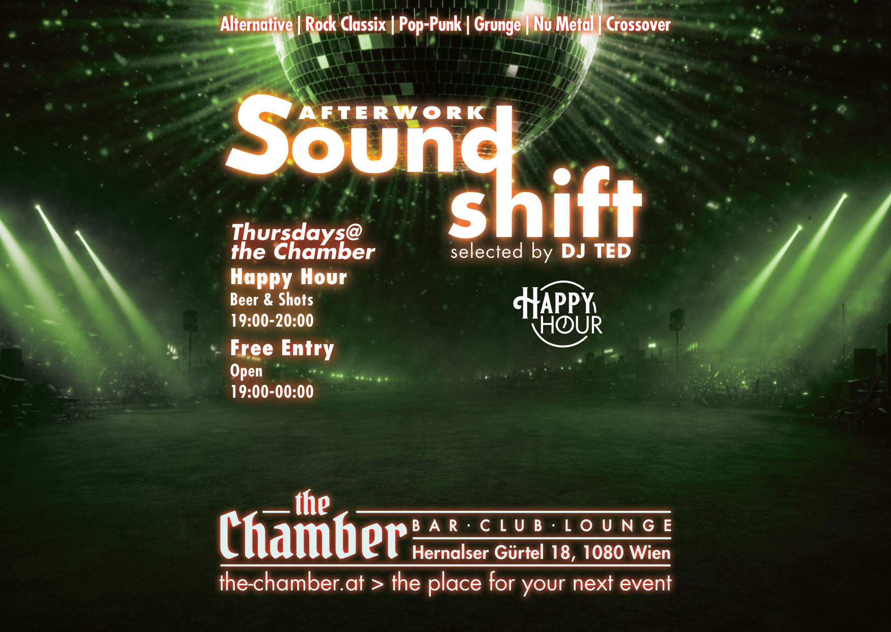 SoundShift - Afterwork X-Over am 2. April 2026 @ the Chamber – Bar | Club | Lounge.