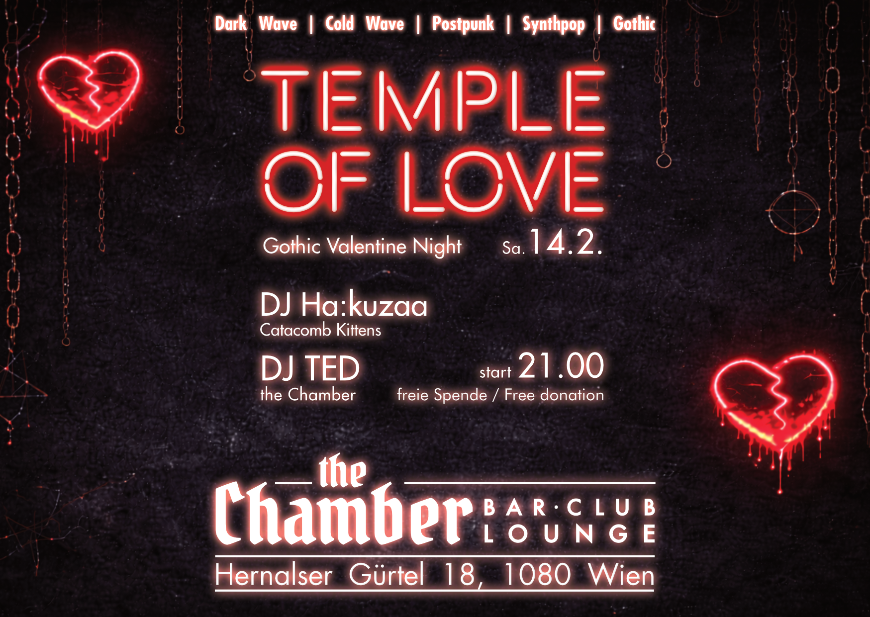 TEMPLE OF LOVE - Gothic Valentine Night am 14. February 2026 @ the Chamber – Bar | Club | Lounge.