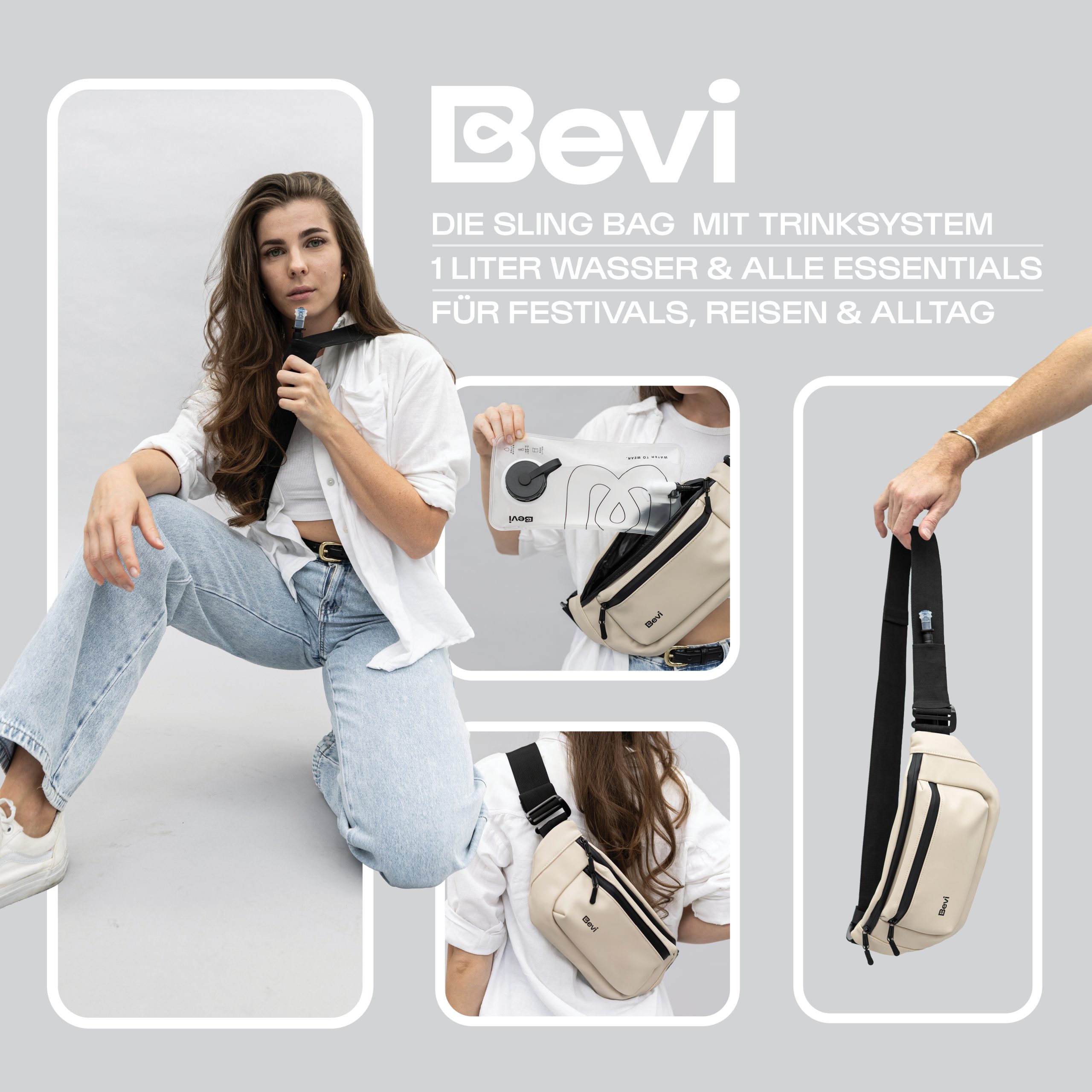 Gewinne 5 x 1 Bevi Bag – die Sling Bag mit Trinksystem!
