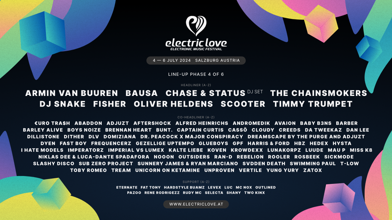 Electric Love LineUp Phase 4 Weitere Künstler für das Electric